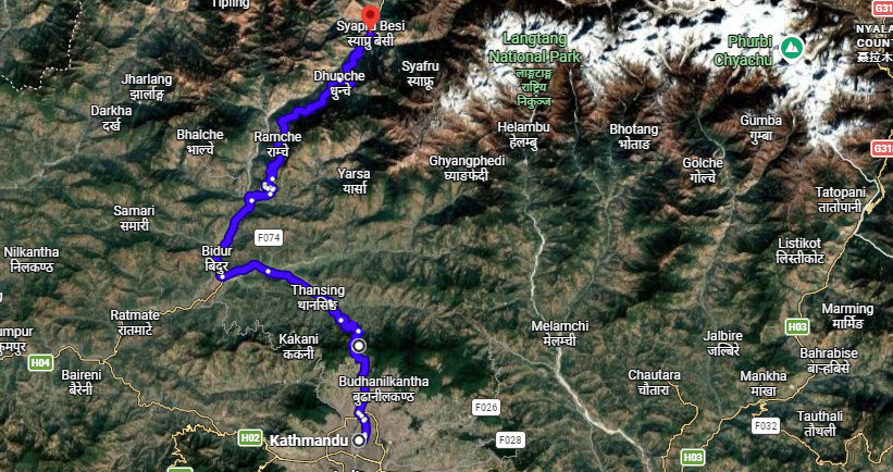 Kathmandu to Syabrubeshi jeep Route