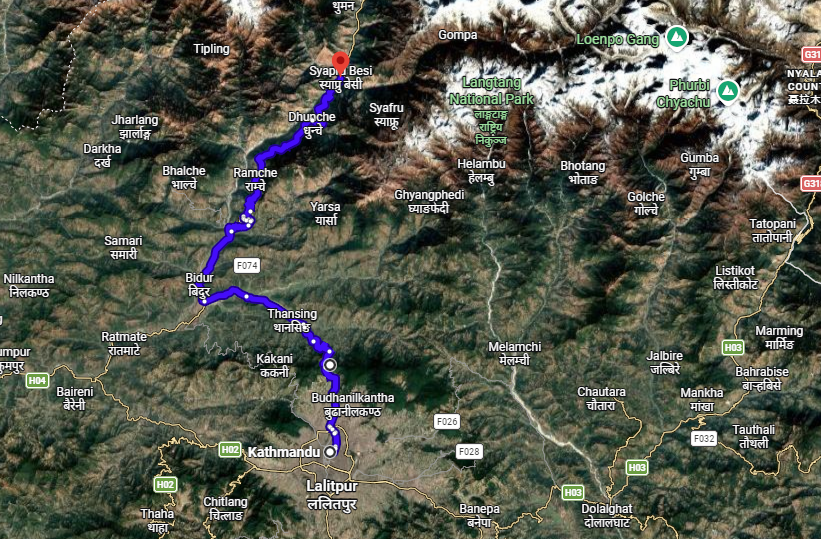 Kathmandu to Syabrubeshi jeep Route