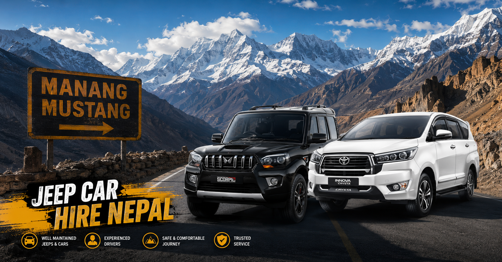 Scenic Himalayan River Valley Trekking Route with Off-Road Pokhara to Jomsom Jeep Rental Pokhara to Jomsom Jeep Rental
