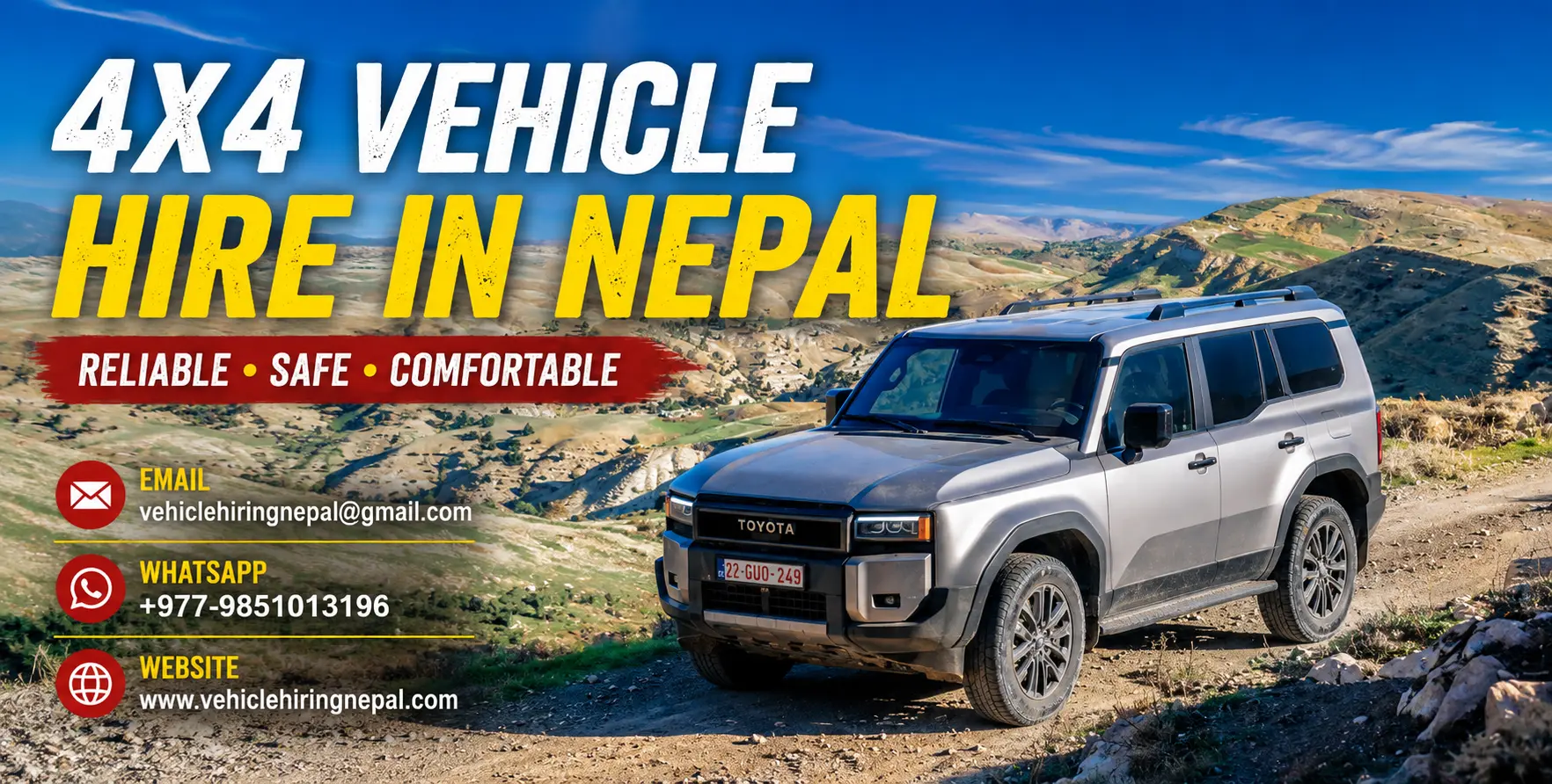 Luxury Vehicles for Trekking in Nepal | Land Cruiser Hire luxury vehicles for trekking in Nepal-Toyota Land Cruiser available for hire on Nepal trekking routes, providing comfortable and reliable transportation through Himalayan mountain roads.