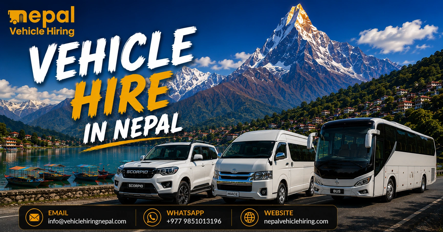 Book Muktinath Temple Hiace Hire for comfortable group transportation from Kathmandu, Pokhara, or Sunauli. A private Hiace van is a convenient option for families and pilgrimage groups traveling to Muktinath.