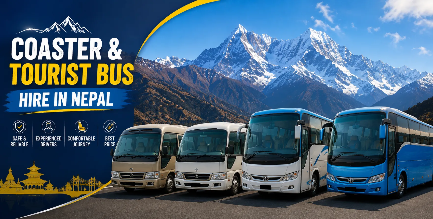 Book a reliable College Tour Vehicle Service in Nepal with tourist buses, Coaster buses, Hiace vans, private cars, and 4WD jeeps for safe, comfortable, and affordable educational trips.