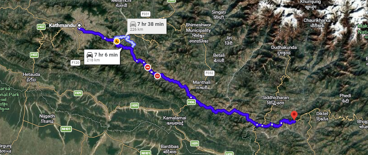 Kathmandu to Halesi Mahadev Transport