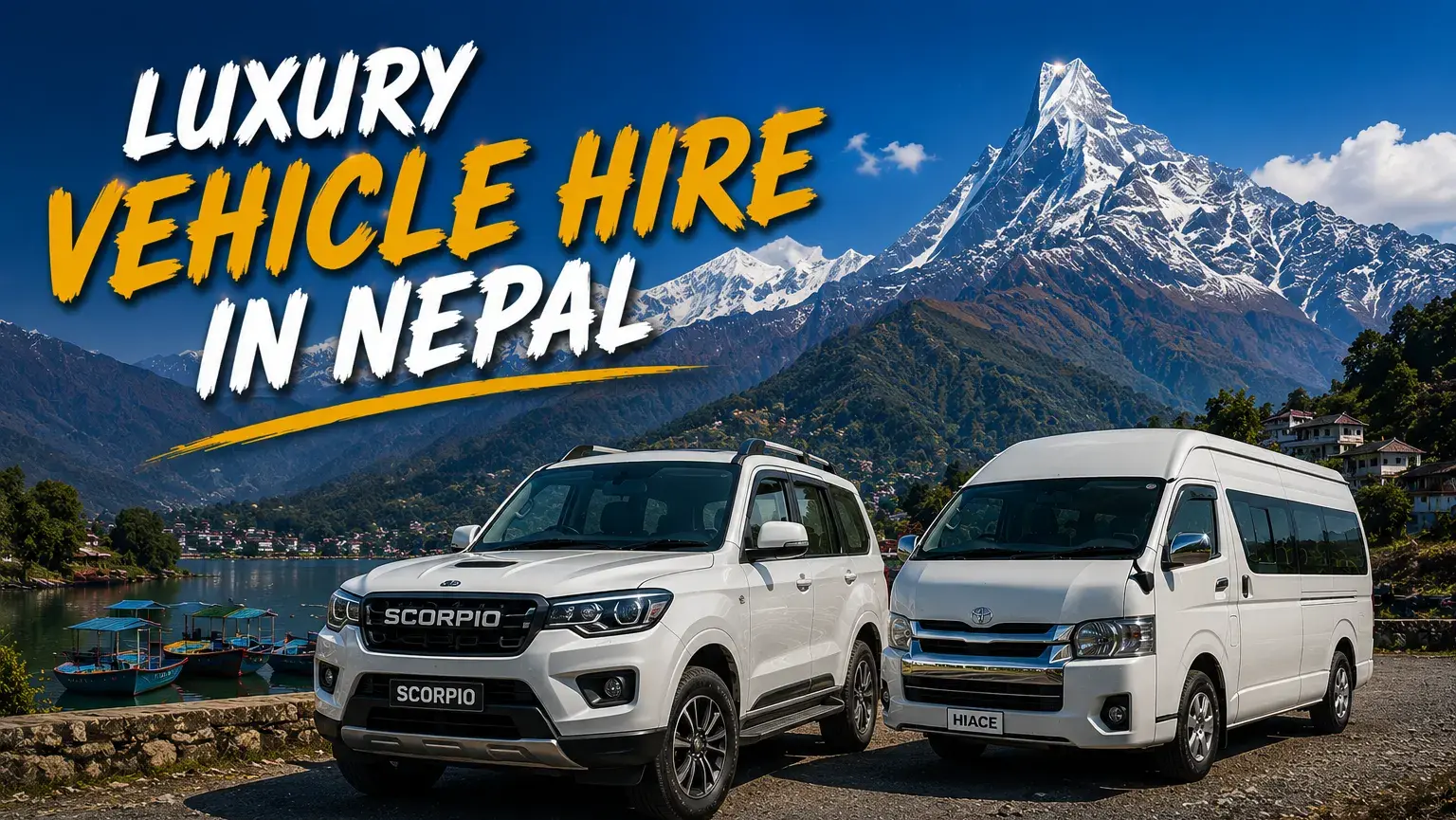 Luxury vehicle hire in Nepal featuring Land Cruiser, Prado, Fortuner, Mercedes-Benz, and premium SUVs with professional drivers