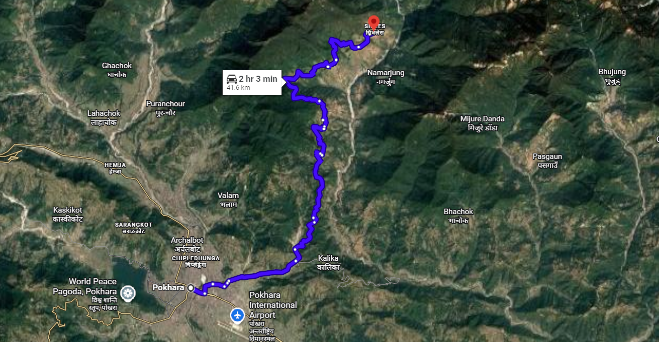 Scenic Himalayan River Valley Trekking Route with Off-Road pokhara to sikles jeep rentel pokhara to sikles jeep rentel route map
