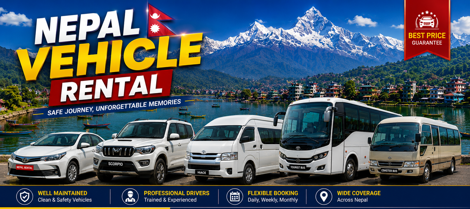 Best Nepal Tour Package Vehicle Hire | Private Car, Jeep, Hiace & Bus Rental Best Nepal tour package vehicle hire with private jeep, Hiace, coaster bus, and luxury SUV for sightseeing and multi-day tours