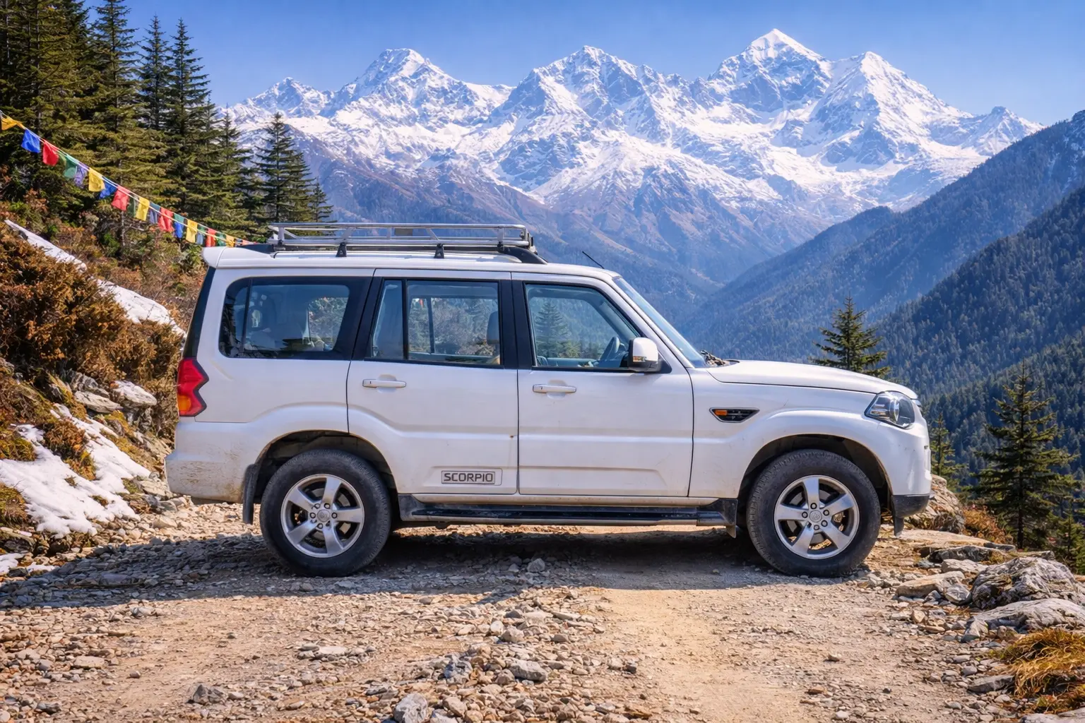 Private 4WD jeep and Scorpio providing vehicle hire service to Muktinath Temple through the scenic Mustang region