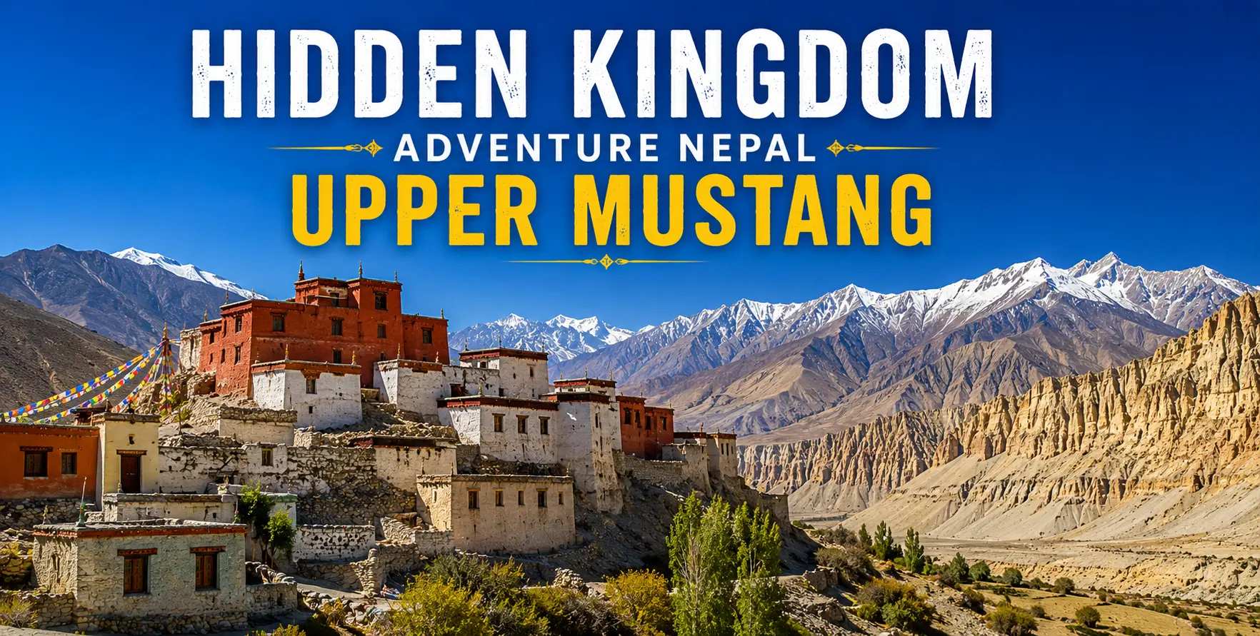 Hidden Kingdom Adventure Nepal Upper Mustang Jeep Tour with a 4WD jeep driving through the dramatic landscapes of Lo Manthang