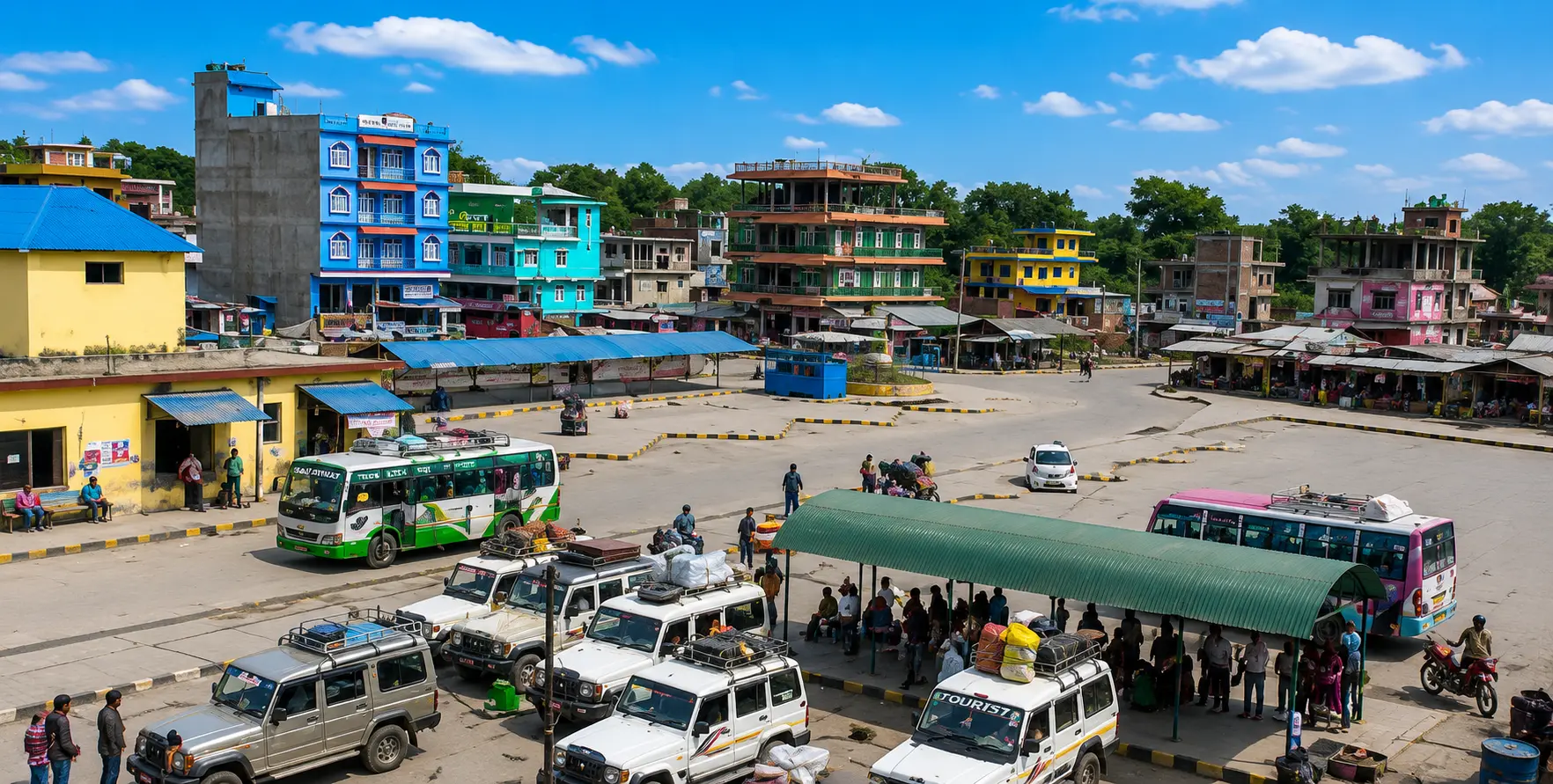 Book a Jhapa to Kathmandu vehicle hire with a private car, Scorpio SUV, 4WD jeep, Hiace van, Coaster bus, or tourist bus for a safe, comfortable, and reliable long-distance journey across Nepal.