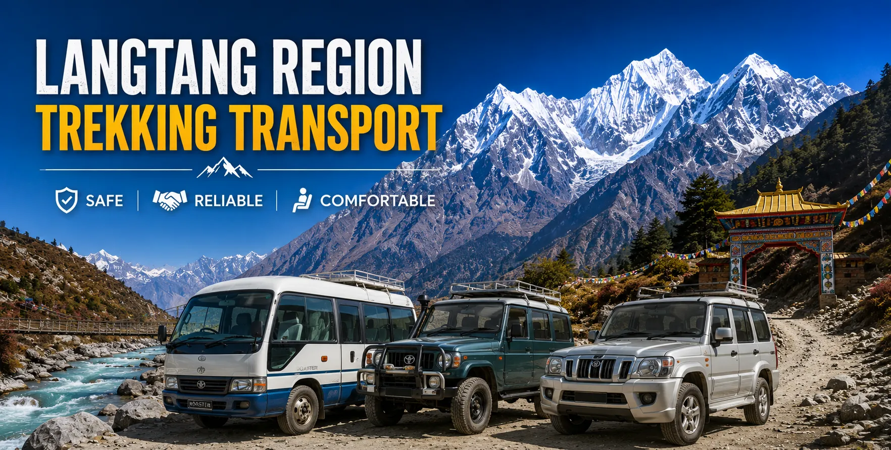 Plan your Himalayan adventure with the Nepal Trekking Transport Guide. Book private 4WD jeeps, Scorpio SUVs, Hiace vans, and cars with experienced drivers for safe, comfortable, and reliable transfers to Nepal's major trekking regions.