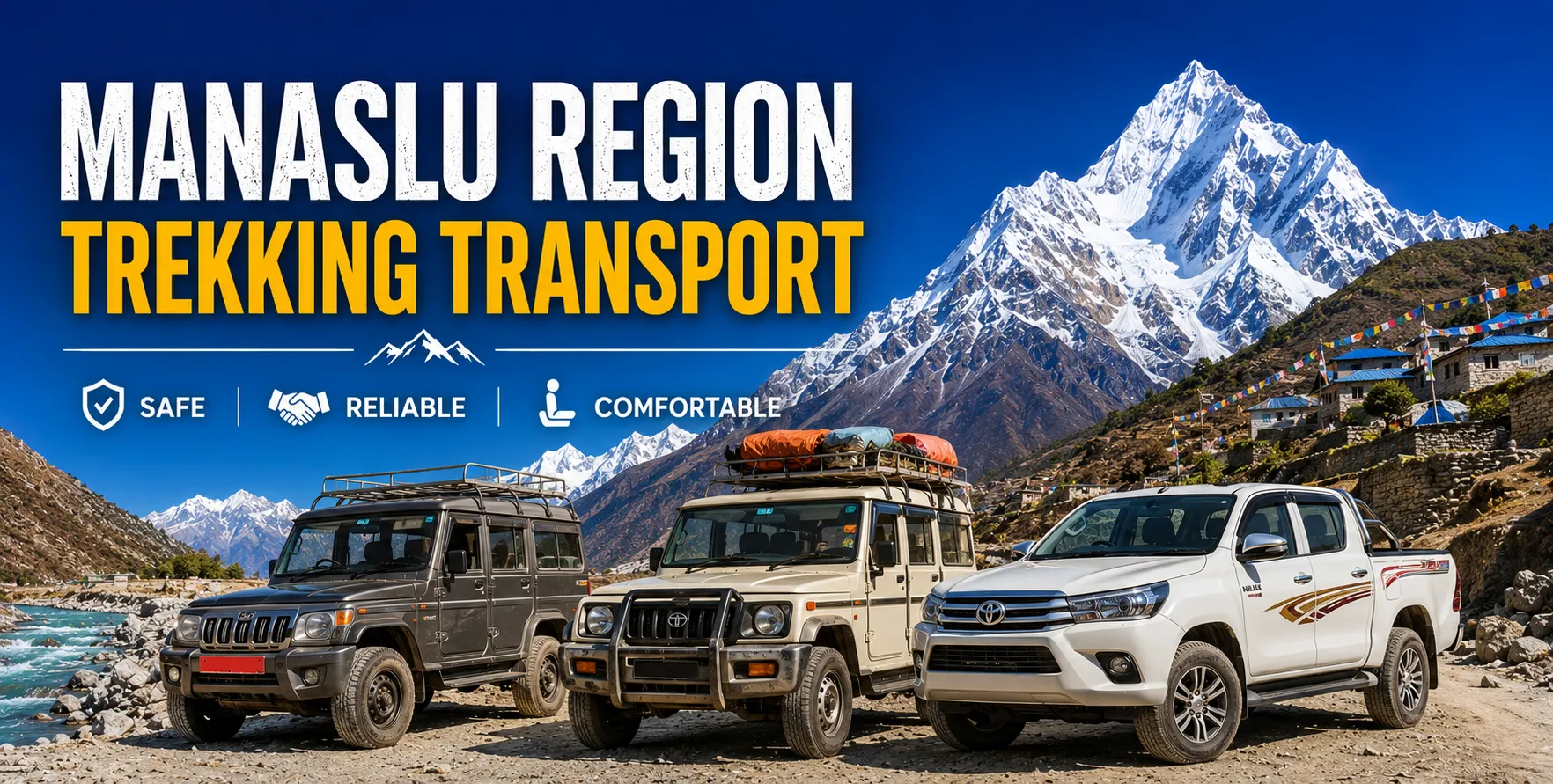 Plan your Himalayan adventure with the Nepal Trekking Transport Guide. Book private 4WD jeeps, Scorpio SUVs, Hiace vans, and cars with experienced drivers for safe, comfortable, and reliable transfers to Nepal's major trekking regions.