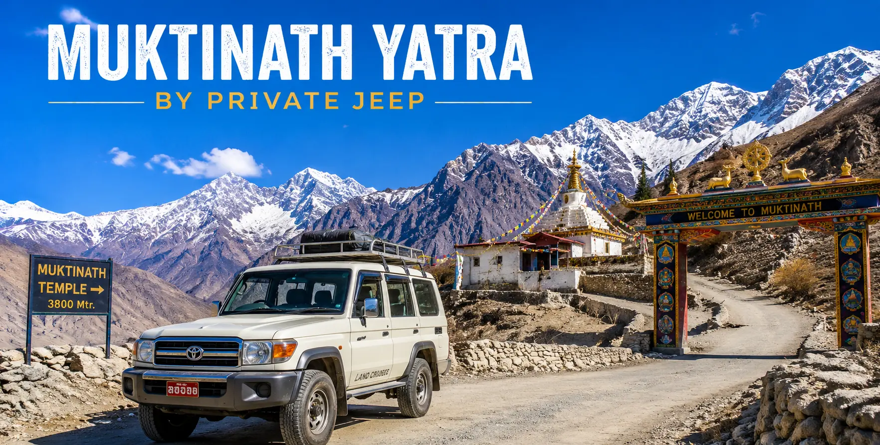 Private 4WD jeep and Scorpio providing vehicle hire service to Muktinath Temple through the scenic Mustang region