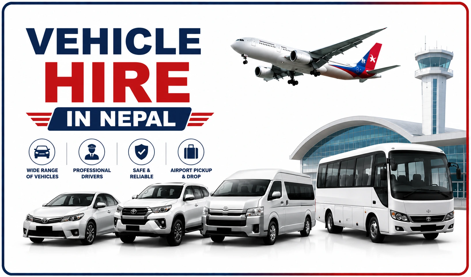 Book Nepal Holiday Tour Vehicle Hire for comfortable and flexible travel across Nepal. Choose a private car for couples, a Scorpio or 4WD jeep for mountain routes, a Hiace for families and small groups, or a tourist bus for larger groups. Private vehicles can be arranged for popular destinations such as Kathmandu, Pokhara, Chitwan, Lumbini, Mustang, and other regions.