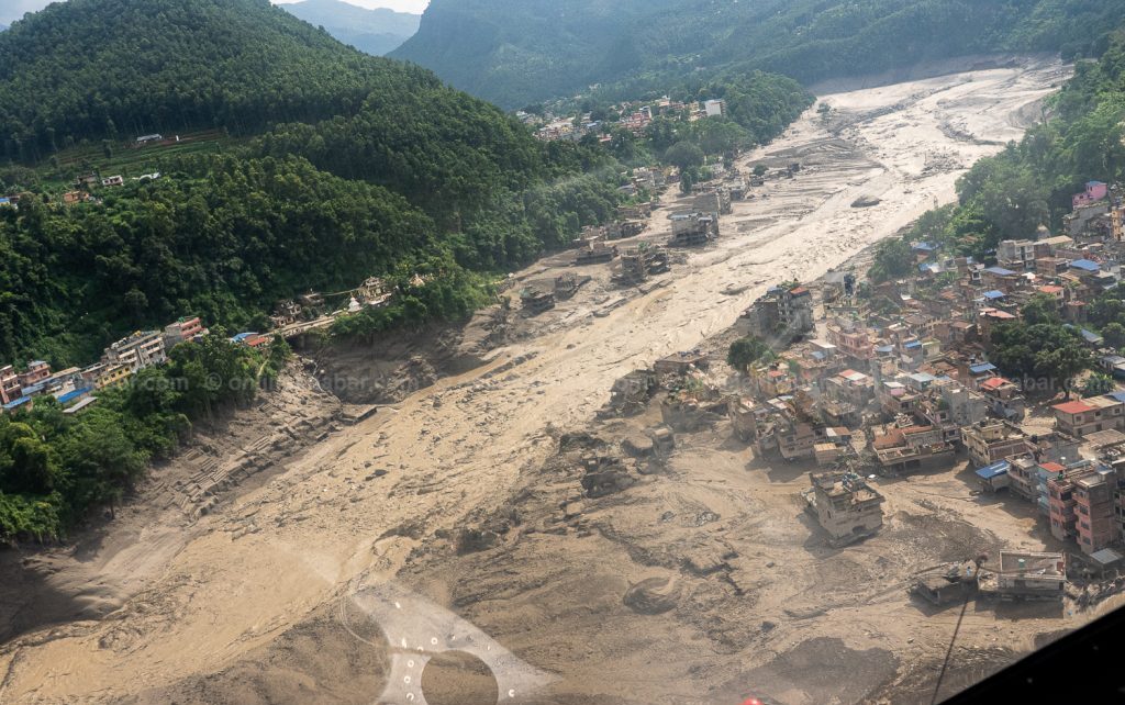 Latest Kerung Border Nepal China condition after the August 26, 2026 disaster, showing severe damage to the Rasuwagadhi–Kerung corridor and ongoing rescue and recovery operations.