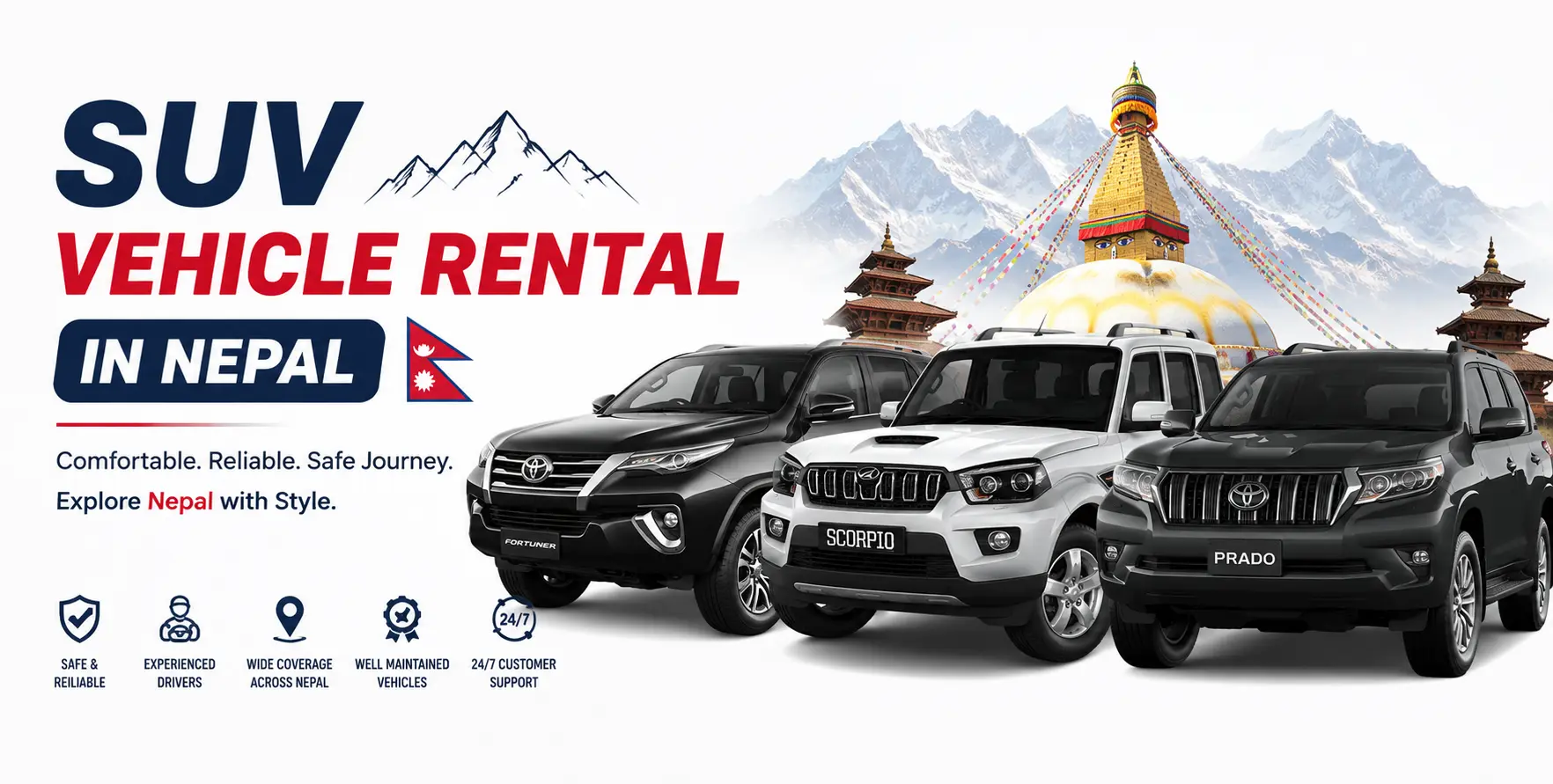 Book Annapurna Circuit Best Vehicle Hire with private 4WD jeeps, Scorpio SUVs, or cars for convenient transportation along the Annapurna Circuit. Arrange pickup and drop-off for Besisahar, Chame, Manang, Muktinath, and other accessible trail points. 