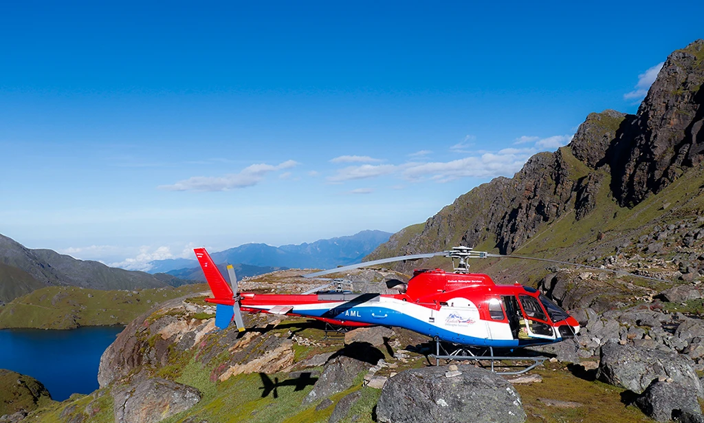 Experience the Langtang Valley and Gosaikunda Lake Helicopter Tour for spectacular views of Langtang Himal, Gosaikunda Lake, glaciers, and surrounding Himalayan peaks in a single day.