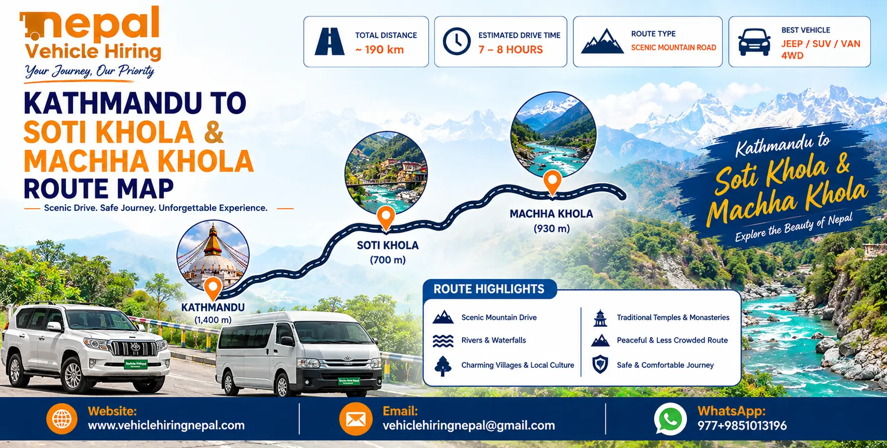 Book Tsum Valley Trek Jeep Rental Kathmandu with a private 4WD jeep or Scorpio for convenient transportation toward the Tsum Valley trekking route. Arrange pickup and drop-off based on road access, group size, luggage, and current mountain road conditions.