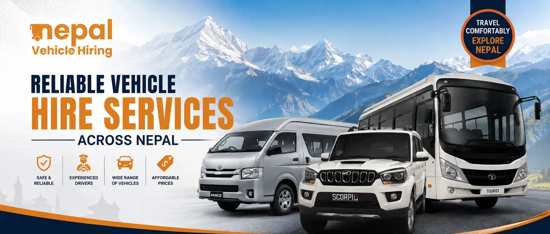 Best tourist vehicle rental in Chitwan with private cars, Scorpio jeeps, Hiace vans and professional drivers for safari tours, sightseeing and comfortable transfers.